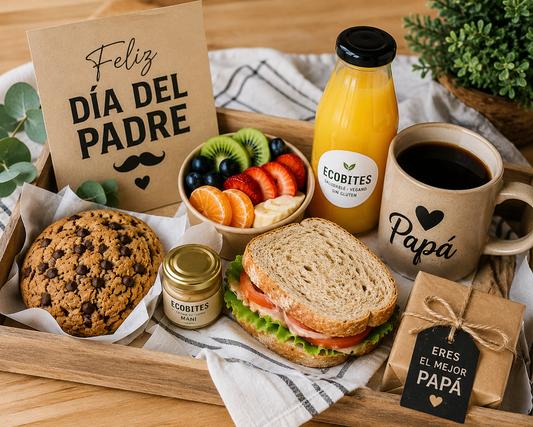 Desayuno Día del Padre con sándwich, frutas frescas, galletón artesanal, café y regalo especial en Antofagasta.