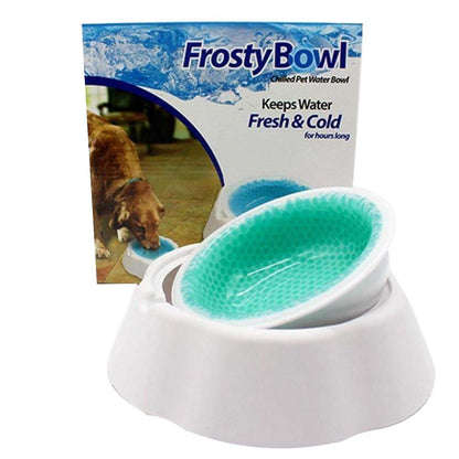 Plato refrigerante para perros y gatos Frosty Bowl que mantiene el agua fresca y fría por más tiempo.