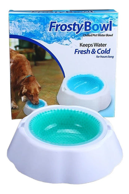 Plato refrigerante para perros y gatos Frosty Bowl que mantiene el agua fresca y fría por más tiempo.